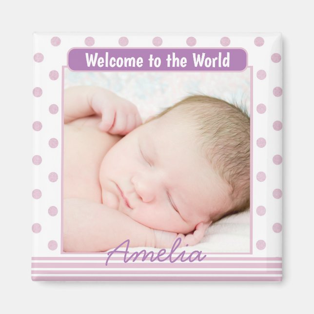 Imã Foto personalizada de bebê personalizada com ponto (Frente)