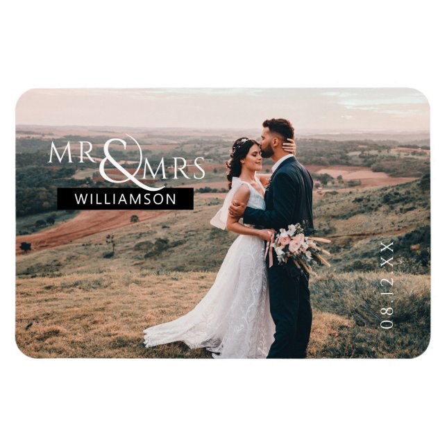 Ímã Foto personalizada de casamento entre o Sr. e a Sr (Horizontal)