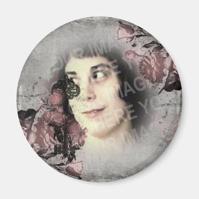 Imã Foto personalizada de chave antiga e Rosas (Frente)