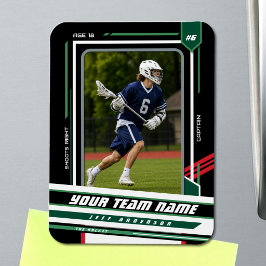 Ímã Foto personalizada de jogador de lacrosse verde e