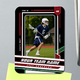 Ímã Foto Personalizada de Jogador de Lacrosse Verde e