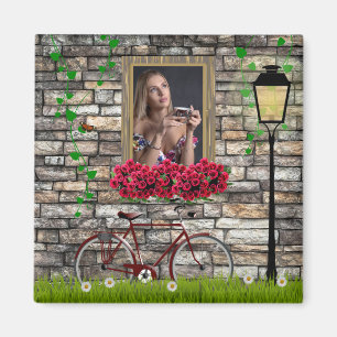 Imã Foto personalizada de parede de flores de janela