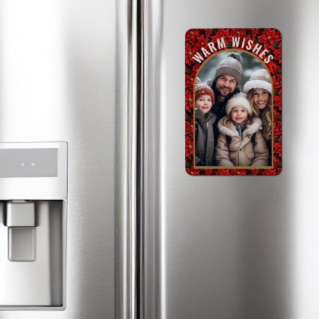 Ímã Foto Personalizada de Poinsettia de Natal Vermelho (Criador carregado)