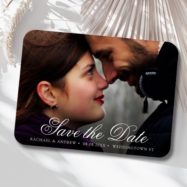 Ímã Foto personalizada de script legante Salvar o casa (Save the Date Wedding Photo Magnet)