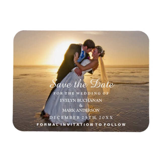 Ímã Foto Personalizada De Script Moderno Salvar A Data (Horizontal)