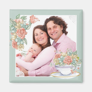 Imã Foto Personalizada De Teacup Floral De Aquarela