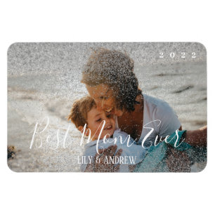 Ímã Foto personalizada do Silver Glitter da "Melhor M