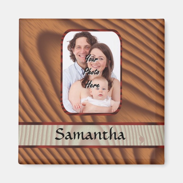 Imã Foto personalizada Faux Wooden (Frente)