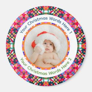 Imã Foto Personalizada Feliz Natal Moderno Colorido