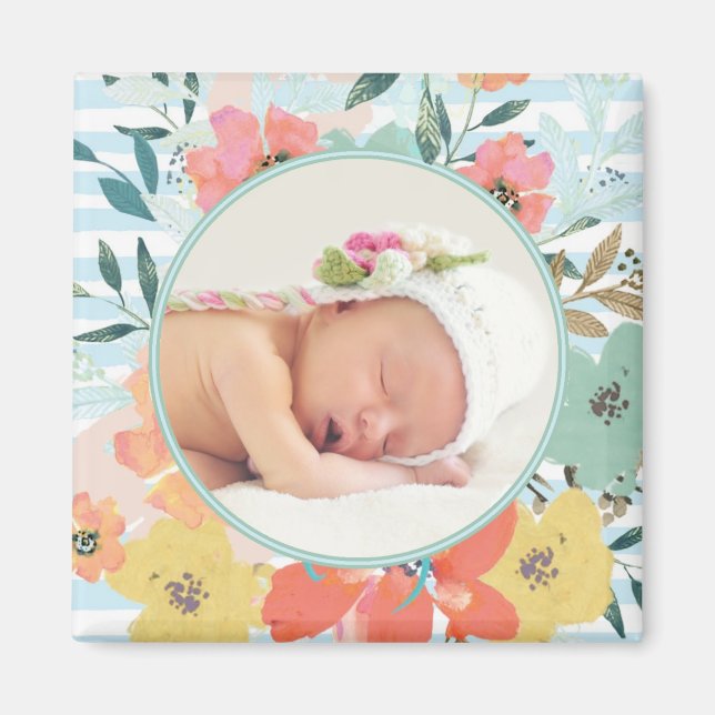 Imã Foto Personalizada Floral de bonito Aquarela (Frente)