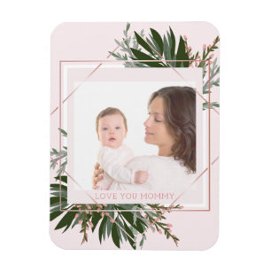 Ímã Foto personalizada floral Dourado cor-de-rosa do
