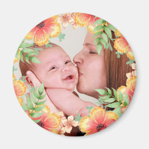 Imã Foto Personalizada Floral Laranja bonito