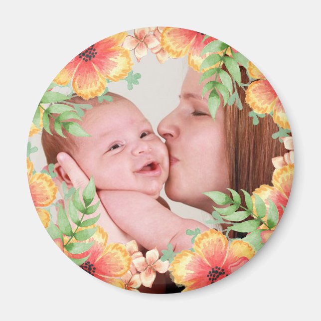 Imã Foto Personalizada Floral Laranja bonito (Frente)