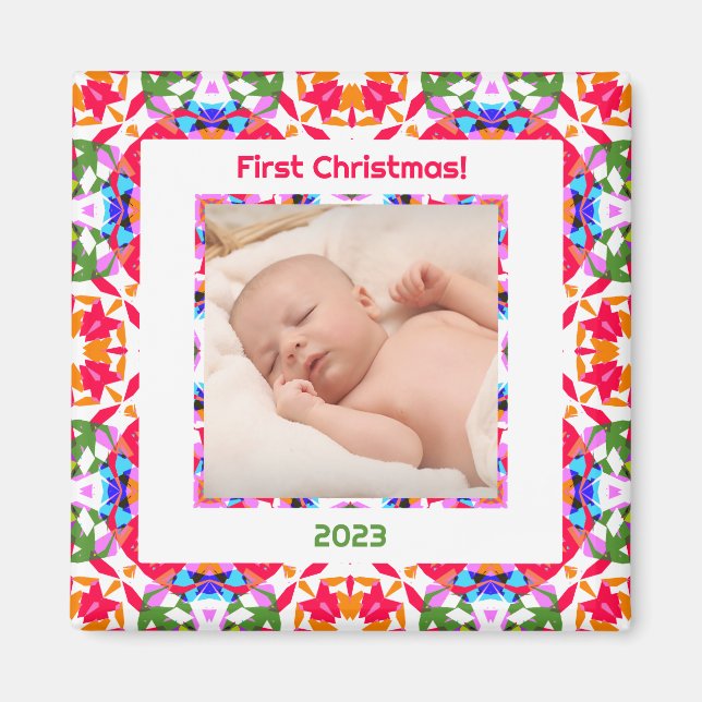 Imã Foto personalizada Jolly Happy Baby Primeiro Natal (Frente)