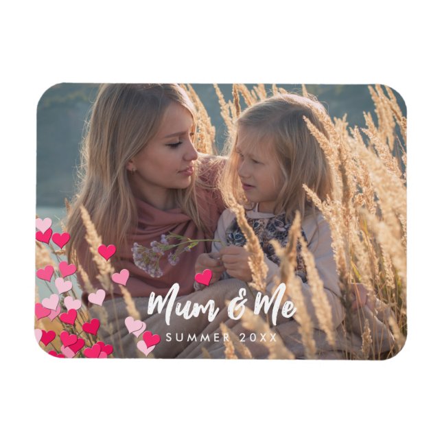 Ímã Foto Personalizada Moderna Escrevendo Corações Ros (Horizontal)