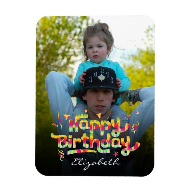 Ímã Foto Personalizada + Nome Colorida Aniversário (Vertical)