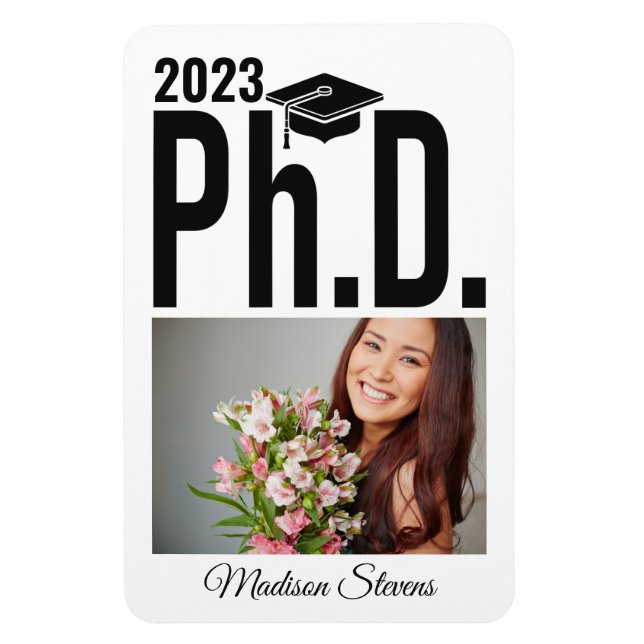 Ímã Foto personalizada, nome e ano de Ph.D. (Vertical)