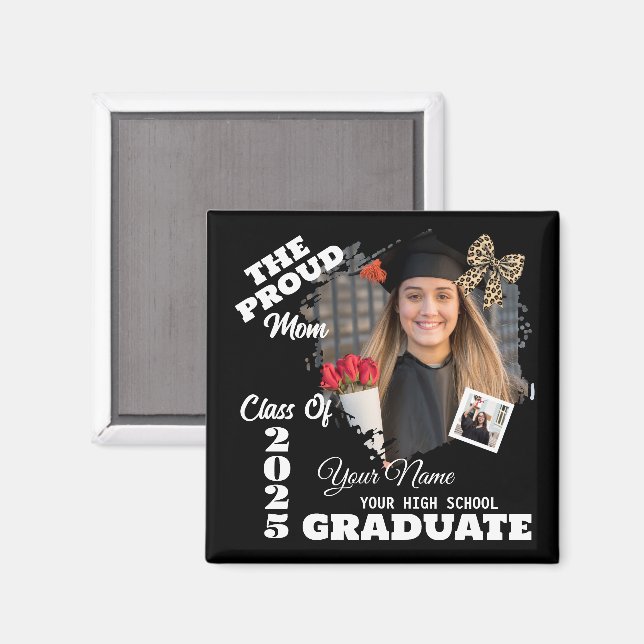 Imã Foto personalizada, orgulhosa mãe de um Formando 2 (Front/Back)