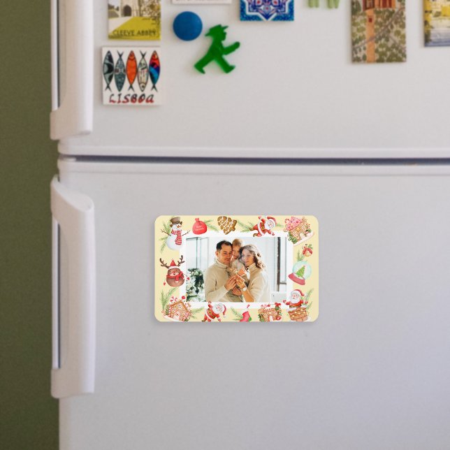 Ímã Foto personalizada Papais noeis doces Gingercake H (Custom Photo Sweet Santa Gingerbread House Magnet)