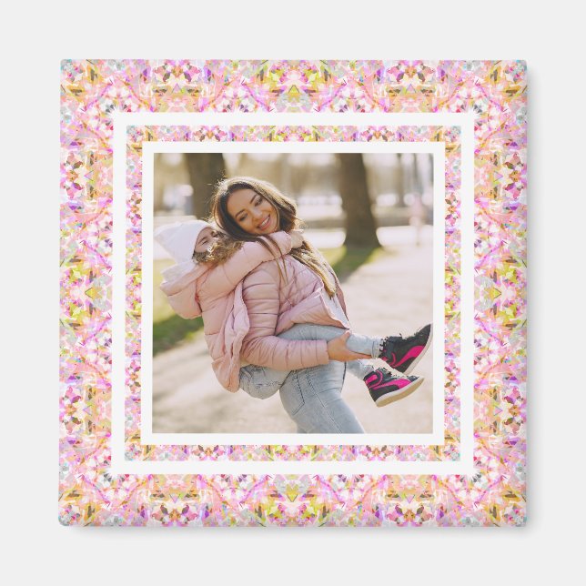 Imã Foto personalizada Pastel rosa feliz Dia da Mãe Ve (Frente)