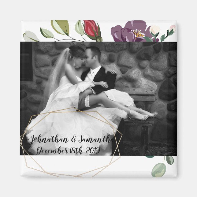 Imã Foto personalizada Rosas brancas do ímã Douradas G (Frente)