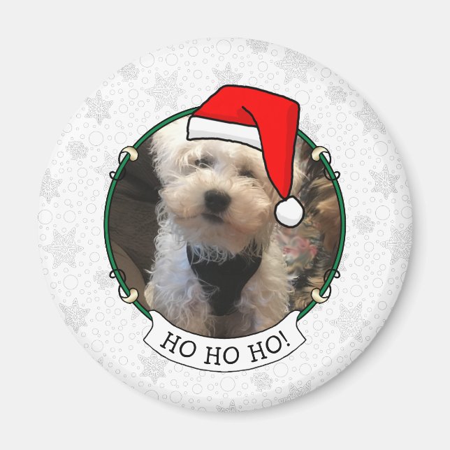 Imã Foto personalizada Santa Hat Pet HO HO (Frente)