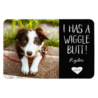 Ímã Foto Pet "I Has a Wiggle Bumbum" | Preto