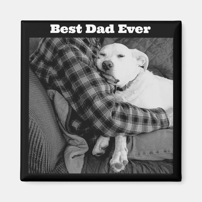 Imã Foto preta e branca do cão a balançar com o Pai (Frente)