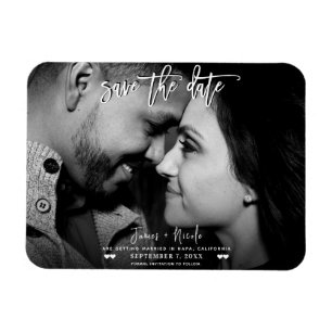 Ímã Foto Preto e Branco Script Save the Date Casamento