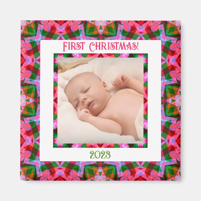Imã Foto Rosa De Natal Festivo Personalizada (Frente)