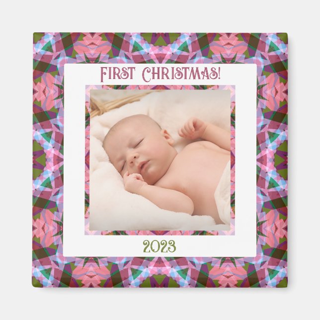 Imã Foto Rosa De Natal Festivo Personalizada (Frente)