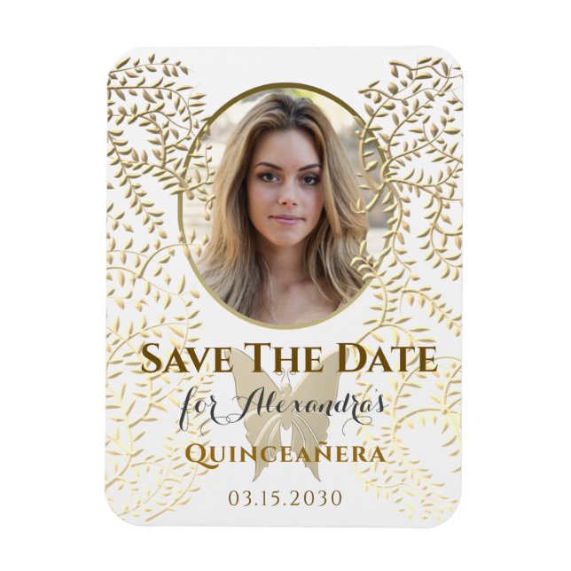 Ímã Foto Salve a Data Quinceanera (Vertical)