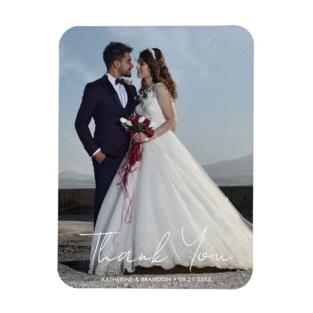 Ímã Foto simples de casamento Adicionar nomes e data O (Vertical)