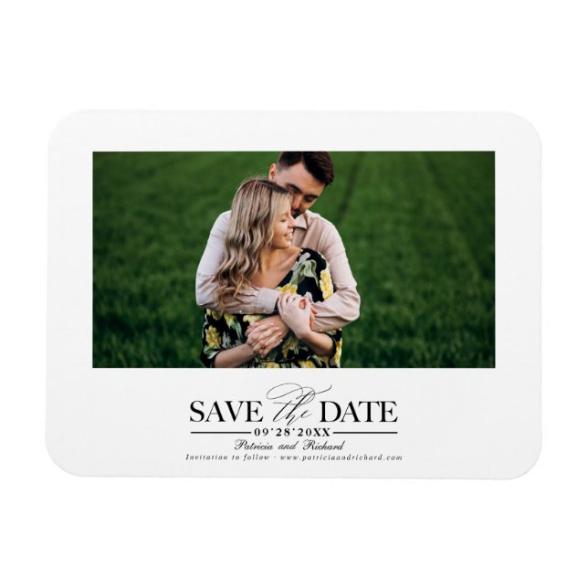 Ímã Foto Simples e Elegante de Salvar a Data do Casame (Horizontal)
