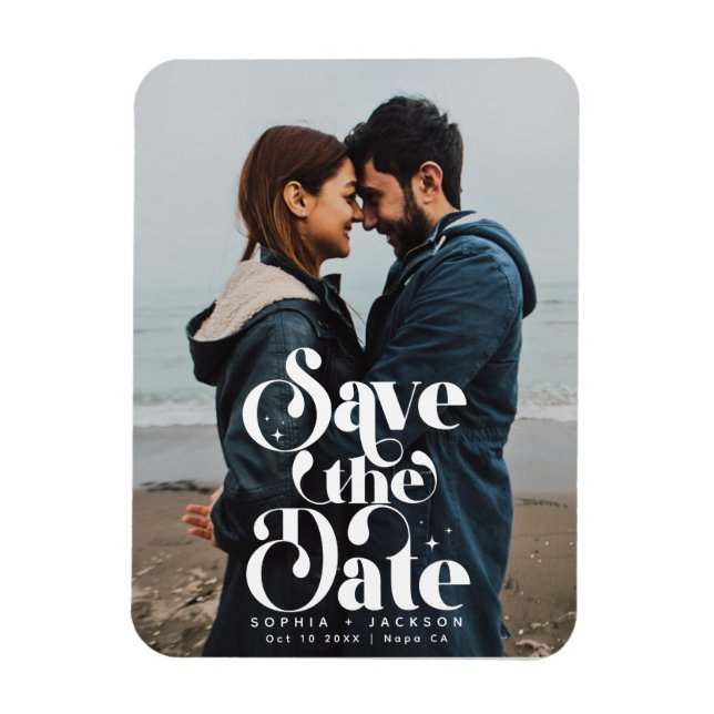 Ímã Foto Simples Retro para Salvar a Data (Vertical)