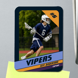 Ímã Foto Vibrante de Jogador de Lacrosse Roxo