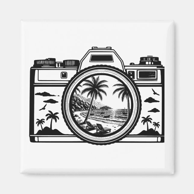 Imã Fotografia de Câmera na Praia de Viagem (Frente)
