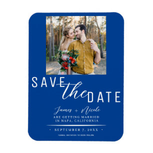 Ímã Fotografia de Casamento Deep Blue Save the Date