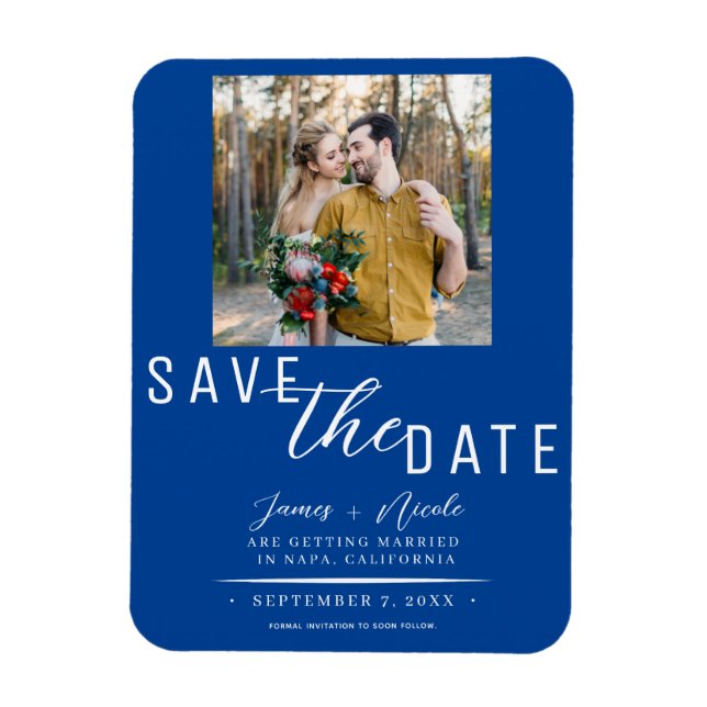 Ímã Fotografia de Casamento Deep Blue Save the Date (Vertical)