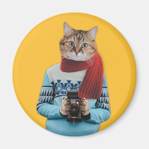Imã Fotógrafo de Gatos em Suéter Vintage Excêntrico