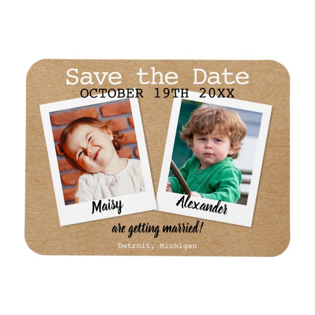 Ímã Fotos da Infância Rustic Kraft Save the Date Boho (Horizontal)