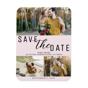 Ímã Fotos de casamento de Save the Date Rosa Vergonha