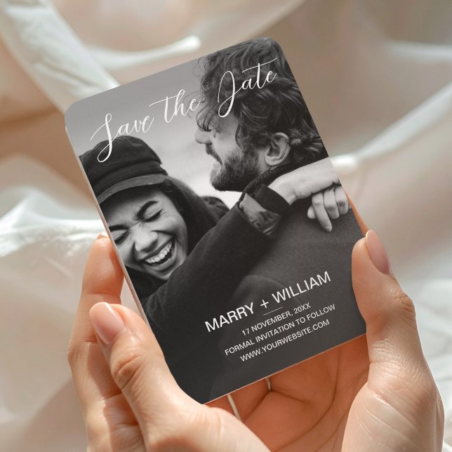 Ímã Fotos de Casamento Minimalistas Pretas - Salvar a  (Wedding Photo Save The Date Black Minimalist Magnet, Magnet Wedding Save the Date)