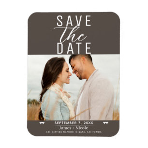 Ímã Fotos de casamento Save the Date Modern Dark Taupe