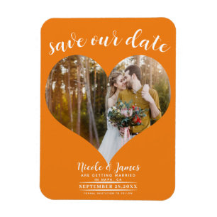Ímã Fotos de Coração Laranja Casamento Salvar a Data
