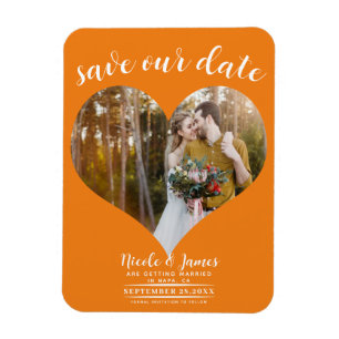 Ímã Fotos de Coração Laranja Casamento Salve a Data