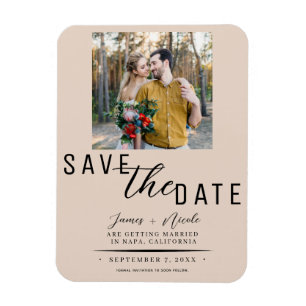 Ímã Fotos de Noivado Save the Date Bisque de Amêndoas