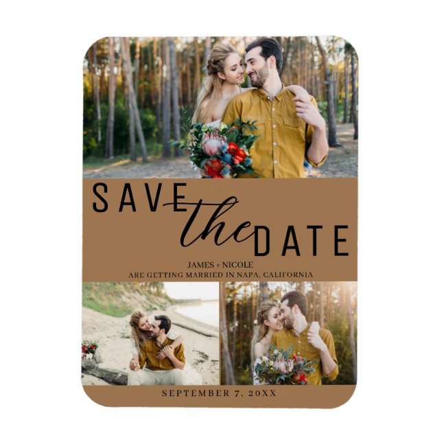 Ímã Fotos do Brown Save the Date Casamento 3 (Vertical)