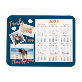 Ímã Fotos do Calendário de Ano Novo Azul e Dourado Mod