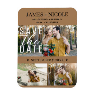 Ímã Fotos do Casamento de Save the Date Marrom Moderno